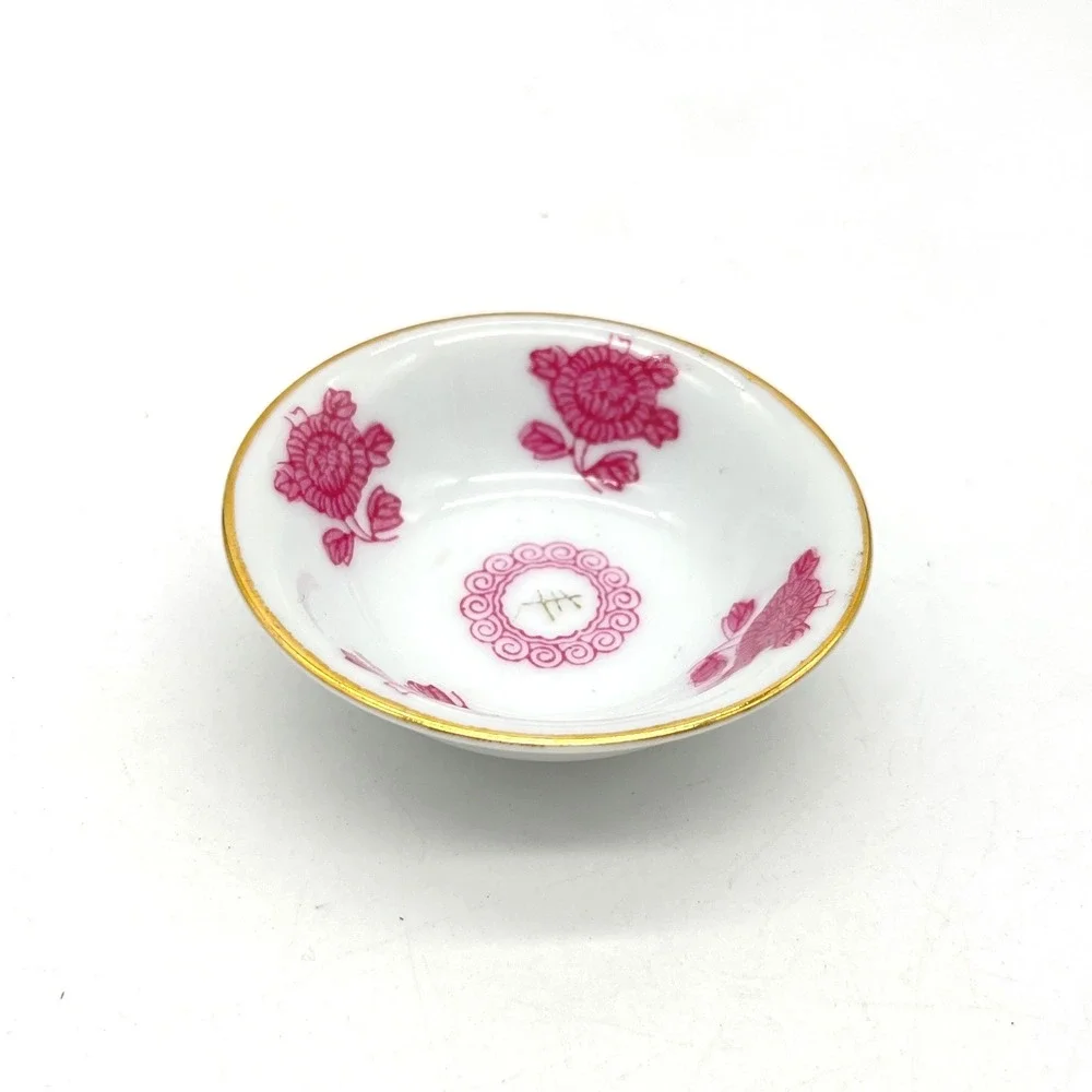 Vintage Liling China Pink Floral Porcelain Dipping Bowl Gold Trim 3 Inch Rings